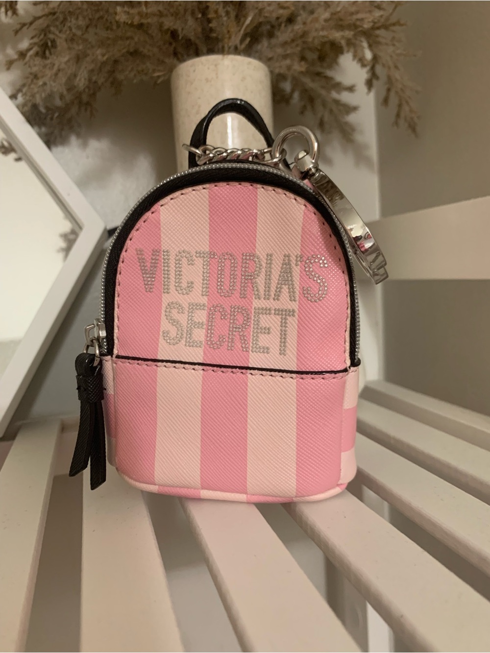 Victoria's Secret Pink Stripe Mini Backpack Keychain
